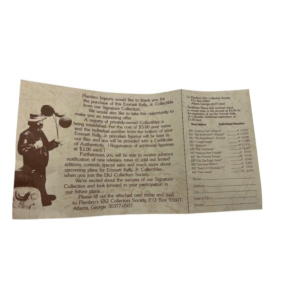 Emmett Kelly Jr The Toothache 9845 Flambro Clown Figurine Box COA 10" Signature - Picture 11 of 11